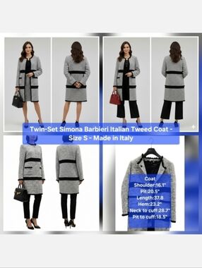 Twin-Set Simona Barbieri Italian Tweed Coat - Size S - Made in Italy